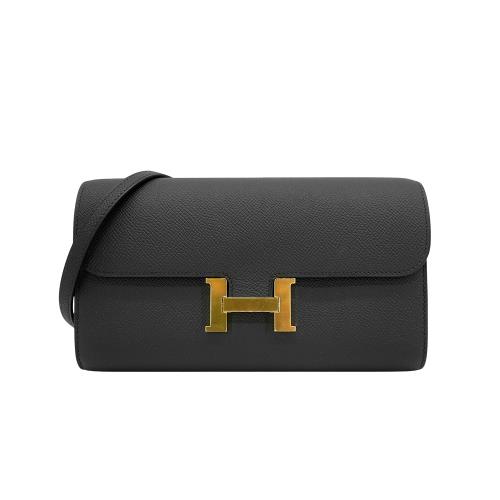Hermes 展示品 Constance to go Epsom牛皮H金釦長夾/斜背包(黑89) 