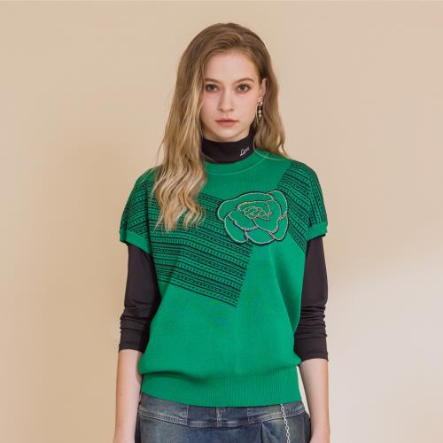 【YUTZUYA 優姿雅】玫瑰少女彩鑽圖騰緹花針織背心-2色