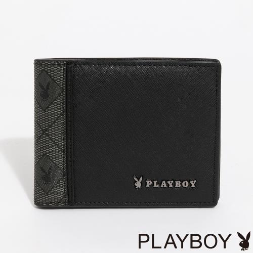 PLAYBOY - 基本短夾附零錢袋  Black Knight系列 - 黑色