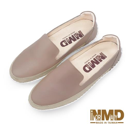 【Normlady 諾蕾蒂】質感真皮拼接金屬皮革磁力厚底氣墊球囊休閒鞋-MIT手工鞋(奶茶金)