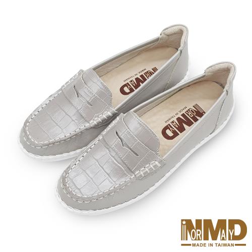 【Normady 諾曼地】經典款知性懶人樂福磁石柔霧面內增高厚底氣墊球囊真皮鞋-MIT手工鞋(太空銀)