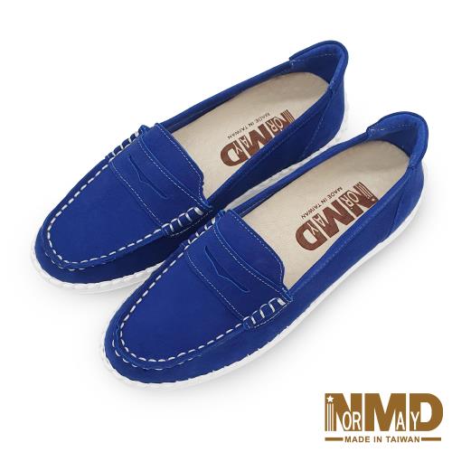 【Normady 諾曼地】經典款知性懶人樂福磁石柔霧面內增高厚底氣墊球囊真皮鞋-MIT手工鞋(經典藍)