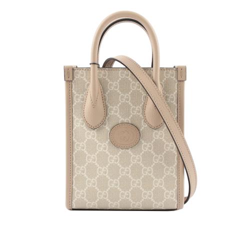 GUCCI Interlocking G 迷你手提/斜背托特包(燕麥色) 671623 UULBT 9683