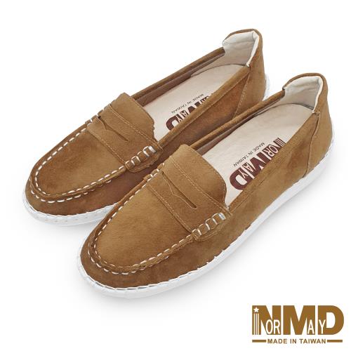 【Normady 諾曼地】經典款知性懶人樂福磁石柔霧面內增高厚底氣墊球囊真皮鞋-MIT手工鞋(復古棕)