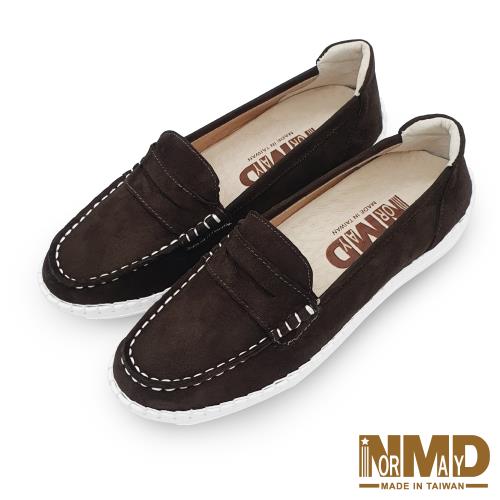【Normady 諾曼地】經典款知性懶人樂福磁石柔霧面內增高厚底氣墊球囊真皮鞋-MIT手工鞋(巧克力咖)