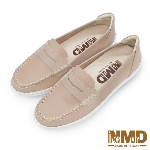 【Normady 諾曼地】經典款知性懶人樂福磁石柔霧面內增高厚底氣墊球囊真皮鞋-MIT手工鞋(裸感棕)