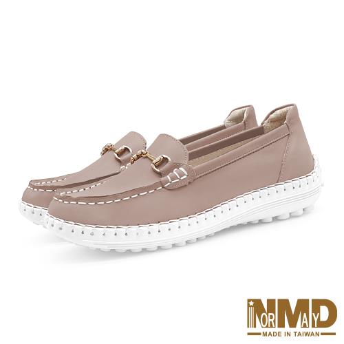 【Normady 諾曼地】+4cm 經典馬銜釦懶人樂福磁石內增高厚底氣墊球囊真皮鞋-MIT手工鞋(泰迪棕)