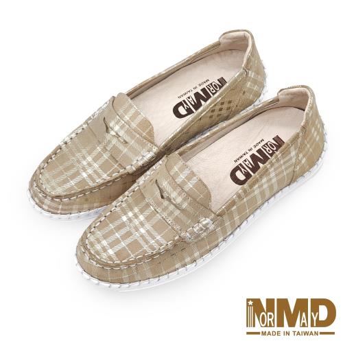【Normady 諾曼地】經典款知性懶人樂福磁石柔霧面內增高厚底氣墊球囊真皮鞋-MIT手工鞋(米格紋)