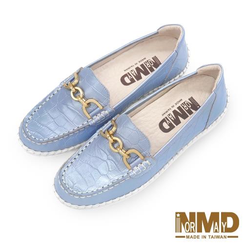 【Normady 諾曼地】鍊條款知性懶人樂福磁石內增高厚底氣墊球囊真皮鞋-MIT手工鞋(冰雪藍)