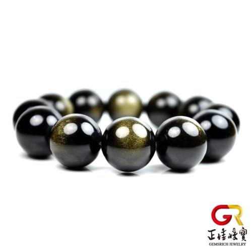 【正佳珠寶】金曜石 太陽金耀石 頂級閃光金曜石手珠 18mm｜日本彈力繩