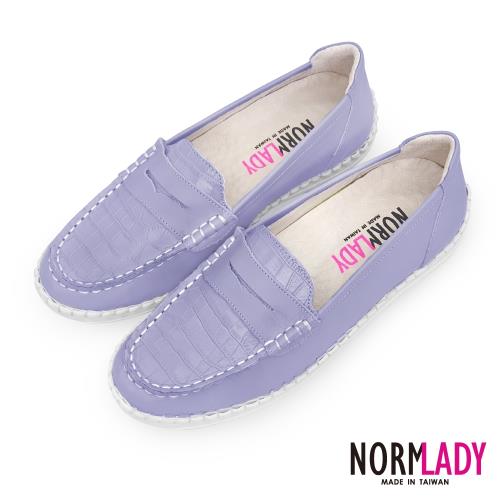 【Normlady 諾蕾蒂】經典款知性懶人樂福磁石內增高厚底氣墊球囊真皮鞋-MIT手工鞋(薰衣紫)