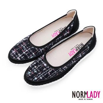 【Normlady 諾蕾蒂】夢幻毛呢拼接真皮磁力厚底氣墊球囊娃娃休閒鞋-MIT手工鞋(奇幻黑)