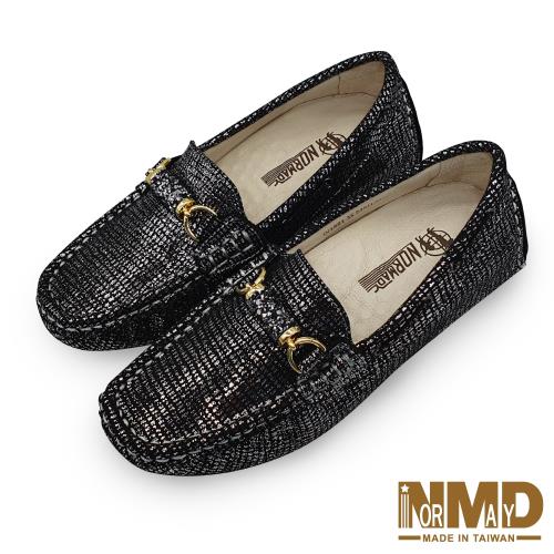 【Normady 諾曼地】璀璨珠光星空糖心高階版磁石內增高真皮豆豆鞋-MIT手工鞋(星空黑)