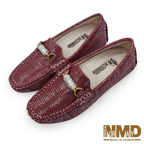 【Normady 諾曼地】璀璨珠光星空糖心高階版磁石內增高真皮豆豆鞋-MIT手工鞋(夜魅紅)