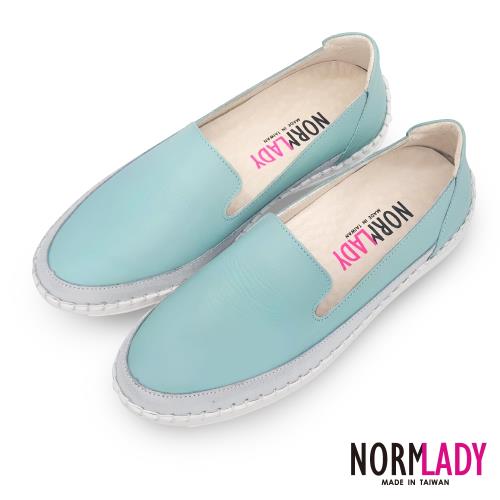 【Normlady 諾蕾蒂】質感真皮拼接金屬皮革磁力厚底氣墊球囊休閒鞋-MIT手工鞋(提芬妮綠)
