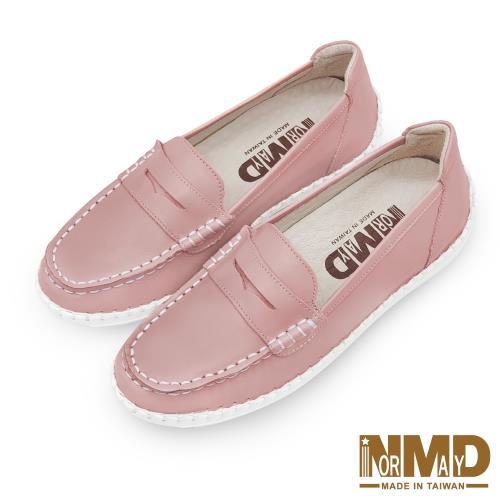 【Normady 諾曼地】經典款知性懶人樂福磁石內增高厚底氣墊球囊真皮鞋-MIT手工鞋(瑰麗粉)