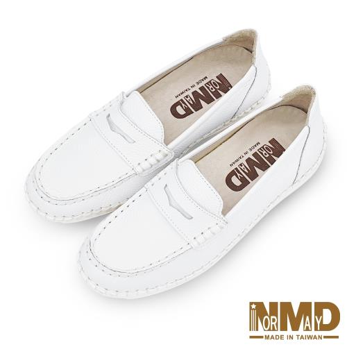 【Normady 諾曼地】經典款知性懶人樂福磁石內增高厚底氣墊球囊真皮鞋-MIT手工鞋(簡約白)