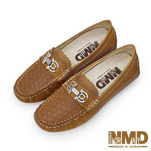 【Normady 諾曼地】知性雕花真牛皮足弓支撐磁石內增高樂福豆豆鞋-MIT手工鞋(芥末黃)