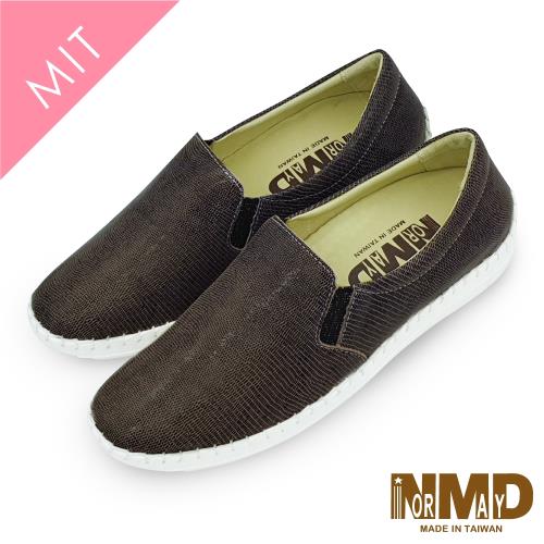 【Normady 諾曼地】個性經典蜥蜴紋真皮球囊氣墊懶人鞋-MIT手工鞋(經典咖)