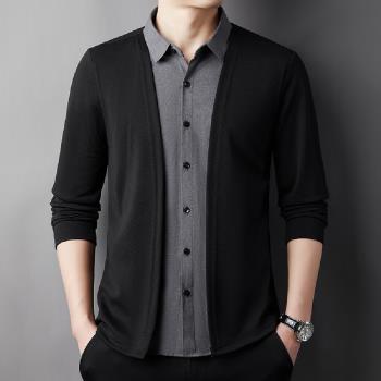 【Heart:W 新職人】★休閒商務男士假兩件襯衫外套(男上衣/潮流/男裝/商務外套)