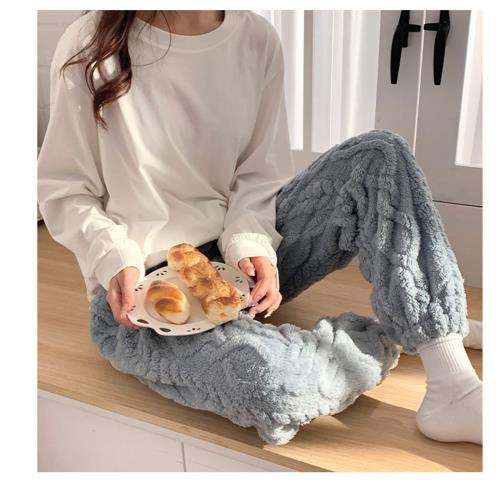  AKARA 發熱爆款 法蘭絨手感保暖蓄熱灰花紋居家睡褲長褲 (中大尺碼 2XL 秋冬 發熱 長褲 刷毛褲)