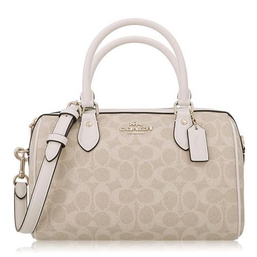 COACH 經典 PVC / 中款 / 斜背 波士頓包_沙黃白