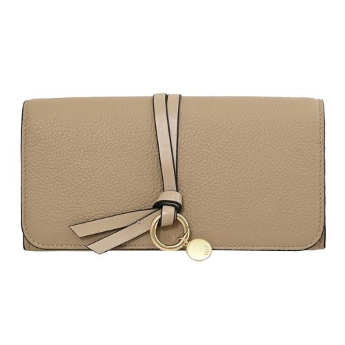 CHLOE ALPHABET 綁結金屬LOGO吊飾翻蓋發財長夾.淺褐