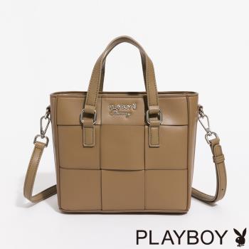 PLAYBOY - 手提包附長背帶 Weave系列 - 咖啡色