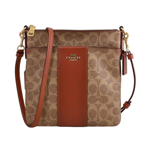 【全新福利品】COACH 41321 馬車LOGO經典花紋皮飾斜背包.駝/磚紅