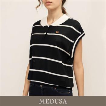 現貨【MEDUSA 曼度莎】Icare 小熊橫紋短袖薄針織上衣（F）｜女休閒上衣 短袖針織