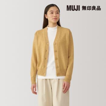 女羊毛可水洗中密織V領開襟衫 黃色【MUJI 無印良品】