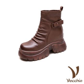 【VECCHIO】真皮輕量厚底內增高休閒短靴/真皮頭層牛皮輕量厚底內增高個性休閒短靴 女鞋 棕