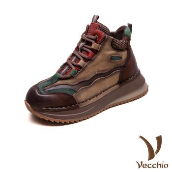 【VECCHIO】真皮彩色厚底休閒運動鞋/真皮頭層牛皮復古彩色皮革拼接厚底休閒鞋 運動鞋 女鞋 綠