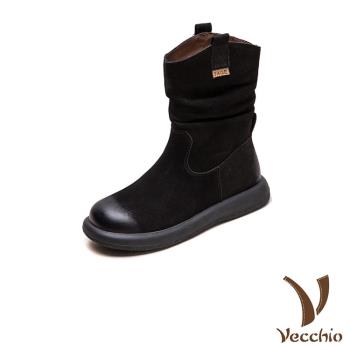 【VECCHIO】真皮厚底騎士靴/真皮頭層牛皮百搭復古厚底騎士靴 女鞋 黑
