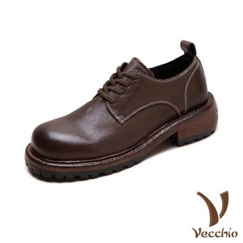 【VECCHIO】全真皮馬皮休閒牛津鞋/全真皮細膩馬皮經典百搭牛津鞋 休閒鞋 女鞋 咖