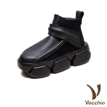 【VECCHIO】全真皮魔鬼粘輕量厚底短靴/全真皮頭層牛皮立體雙縫線魔鬼粘造型輕量厚底短靴 女鞋 黑