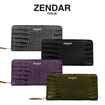 ZENDAR 限量1折 頂級小牛皮鱷魚紋霏比系列拉鍊長夾 全新專櫃展示品 (附禮盒包裝 品牌提袋)