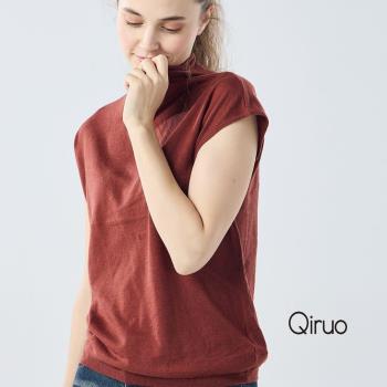 【Qiruo 奇若】秋冬專櫃針織短袖上衣0188A-10深紅色小立領百搭
