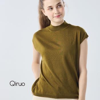 【Qiruo 奇若】秋冬專櫃針織短袖上衣0186A-70橄欖綠色小立領百搭