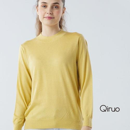 【Qiruo 奇若】秋冬專櫃針織長袖上衣0181A-30黃色小立領百搭