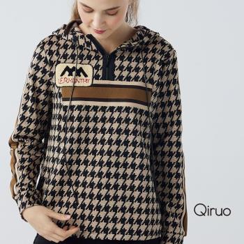 【Qiruo 奇若】秋冬專櫃咖啡格紋立領4183A連帽上衣