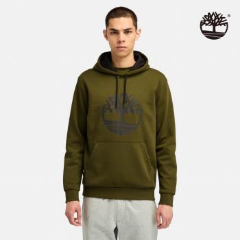 任-Timberland 男款深橄欖綠色Logo長袖連帽上衣│A4445302