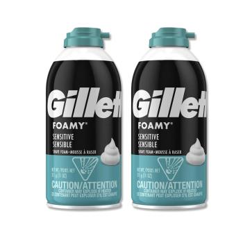 (2瓶超值組)美國Gillette吉列-FOAMY經典男士極淨滑順溫和滋潤刮鬍泡311g/瓶-溫和(藍)(刮鬍修容泡沫,臉部剃鬚膏,男性潔顏修鬍劑)