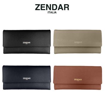 ZENDAR 限量1折 頂級小牛皮十字紋米蘭系列翻蓋長夾 全新專櫃展示品 (附禮盒包裝 品牌提袋)
