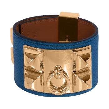 展示商品 HERMES EPSOM皮 鉚釘金釦CDC手環 (S)(藍色)