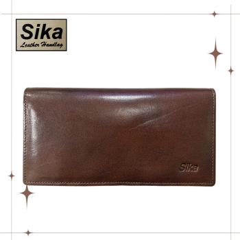 Sika 真皮100%義大利牛皮／男用長皮夾／14卡片 (深咖啡色-A8202-02)
