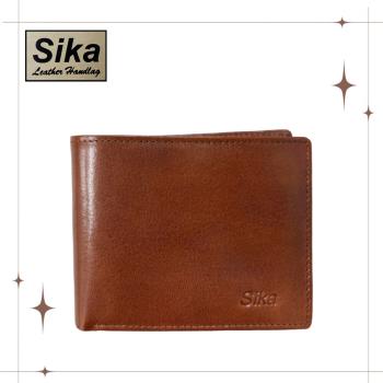 Sika 真皮100%義大利牛皮／男用皮夾／9卡片/鈕扣零錢包 (淺咖啡色-A8307-01)