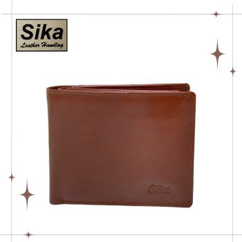 Sika 真皮100%義大利牛皮／男用皮夾／9卡片/拉鍊零錢包 (深咖啡色-A8306-02)
