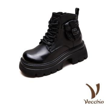 【VECCHIO】全真皮口袋厚底休閒短靴/全真皮頭層牛皮小口袋設計厚底休閒短靴 女鞋 黑