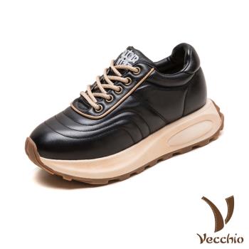 【VECCHIO】真皮純色流線車線厚底休閒鞋/真皮頭層牛皮純色流線復古車線造型厚底休閒鞋 女鞋 黑
